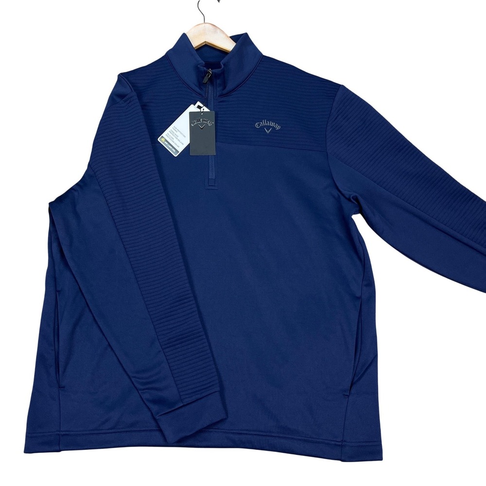 Callaway Pullover Mens Large Long Sleeve 1/4 Zip Blue Textured Golf NEW